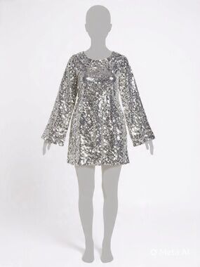 H&M Silver Sequin Shift Dress-A22